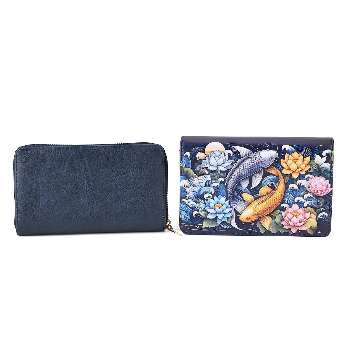 Designer-Inspired RFID-Protected Flower &amp; Fish Print Shoulder Bag  with a Magnetic Detachable Wallet - Chain Strap included - Koi &amp; Lotus V32514736 6
