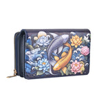 Designer-Inspired RFID-Protected Flower & Fish Print Shoulder Bag  with a Magnetic Detachable Wallet - Chain Strap included - Koi & Lotus