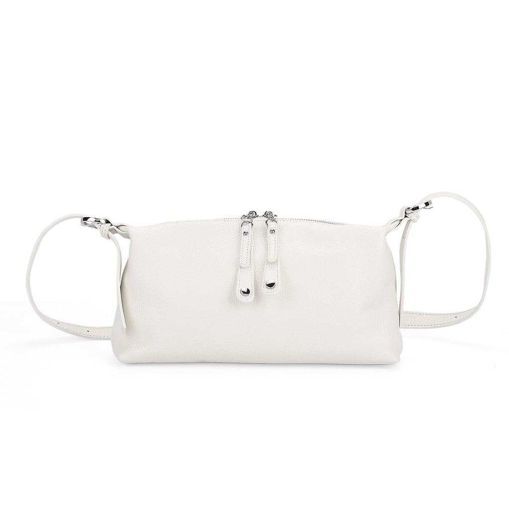 100% Genuine Leather Full Grain  Crossbody Bag with Adjustable Strap - Ivory