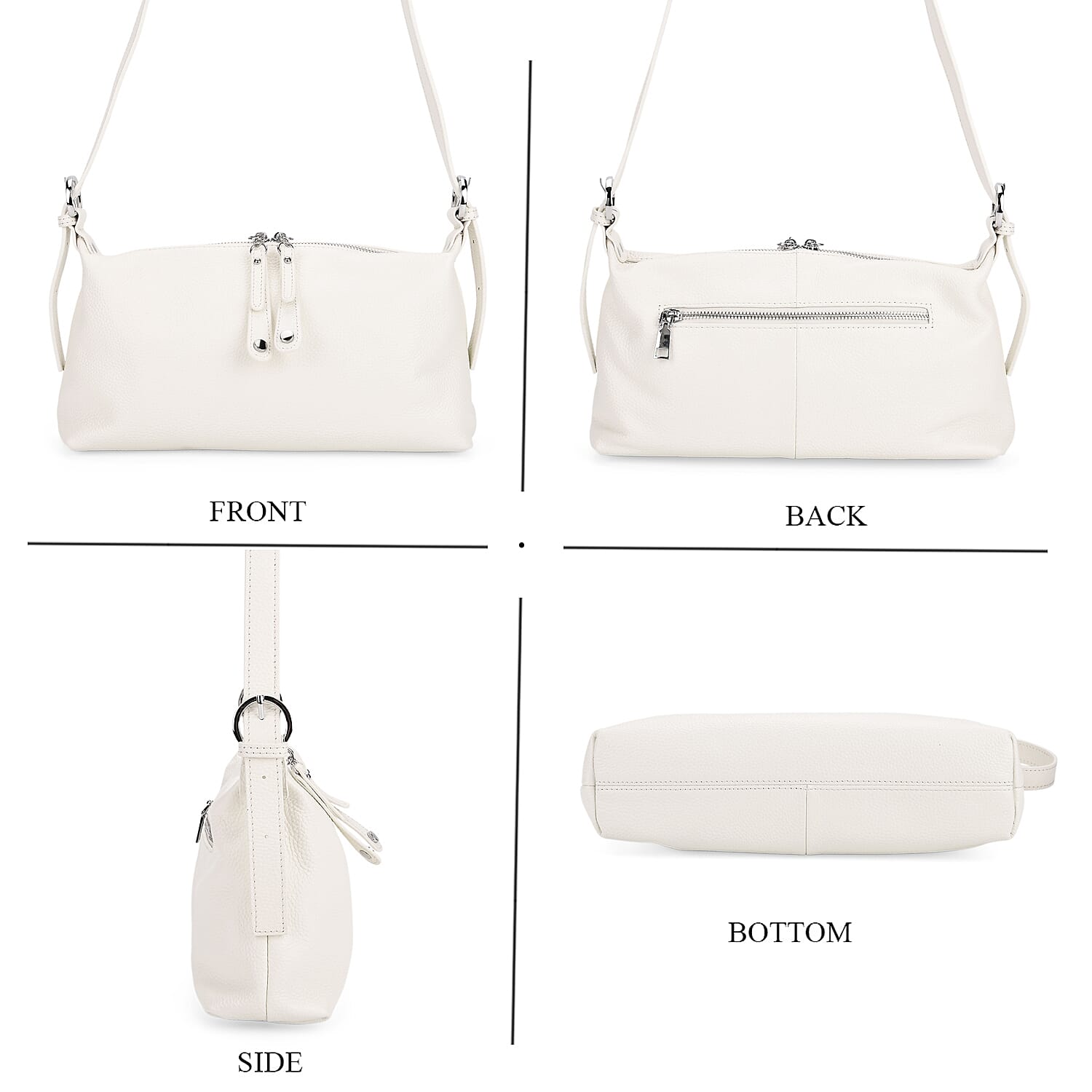 100% Genuine Leather Full Grain  Crossbody Bag with Adjustable Strap - Ivory 8160704 5