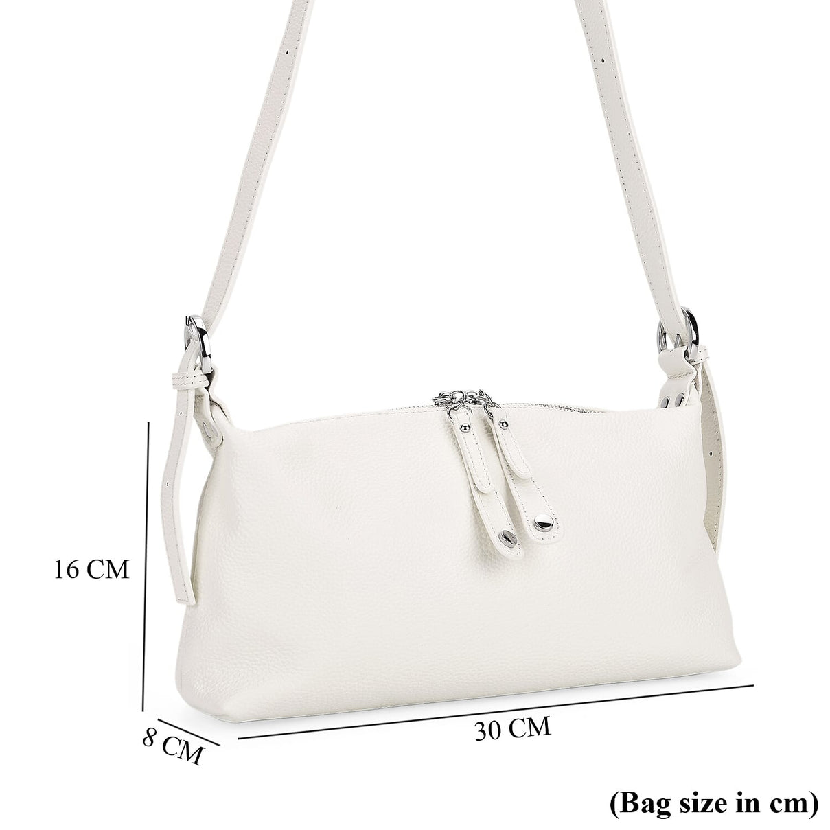100% Genuine Leather Full Grain  Crossbody Bag with Adjustable Strap - Ivory 8160704 8