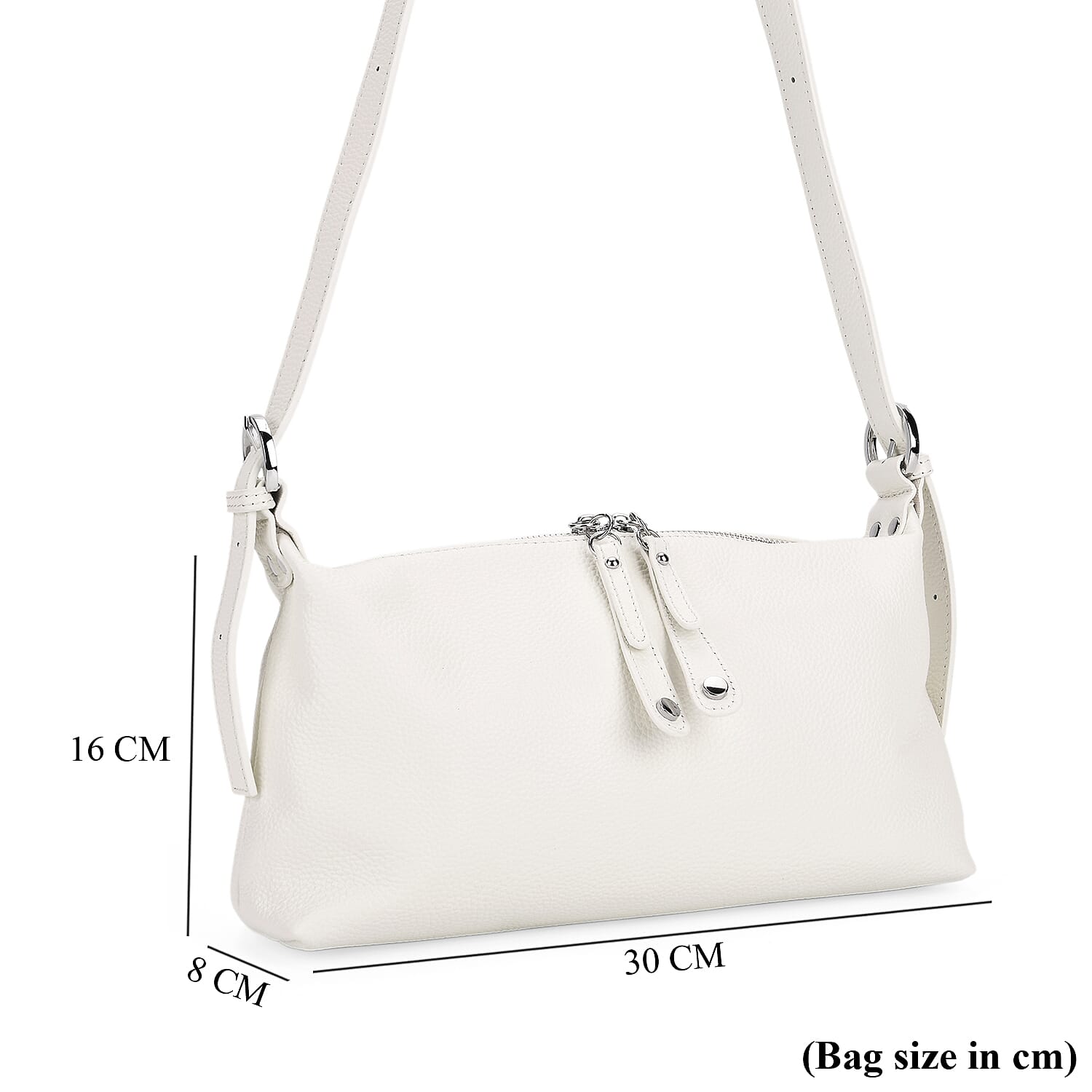 100% Genuine Leather Full Grain  Crossbody Bag with Adjustable Strap - Ivory 8160704 8