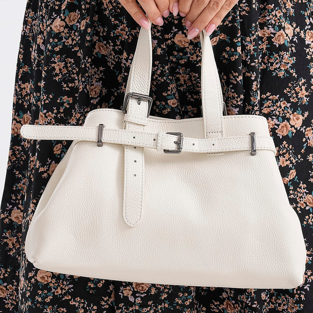 Vicenza 2025 Autumn-Winter Collection - Genuine Leather Belt-detail Crossbody Bag with Detachable Shoulder Strap - Cream