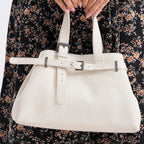 Vicenza 2025 Autumn-Winter Collection - Genuine Leather Belt-detail Crossbody Bag with Detachable Shoulder Strap - Cream