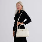 Designer Inspired- 100% Genuine Leather Tote  Bag - Ivory