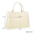 Designer Inspired- 100% Genuine Leather Tote  Bag - Ivory