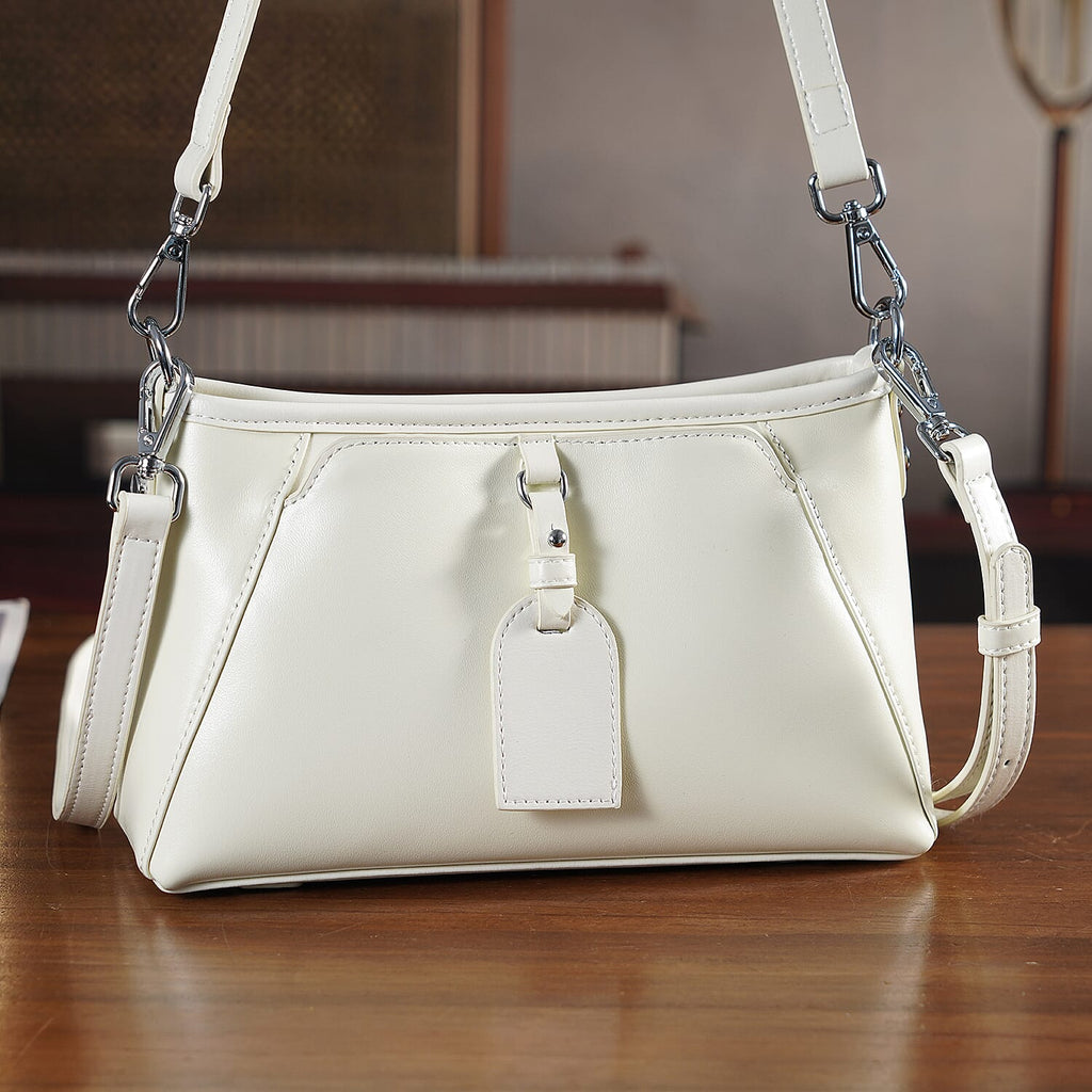 Limited Edition Designer Inspired - Premium Leather Shoulder Bag with Dual Interchangeable Straps - Off White
