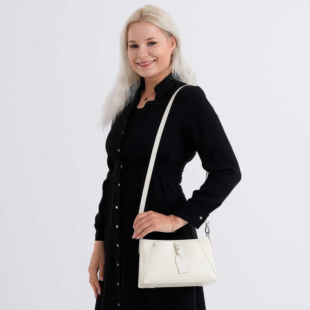 Limited Edition Designer Inspired - Premium Leather Shoulder Bag with Dual Interchangeable Straps - Off White