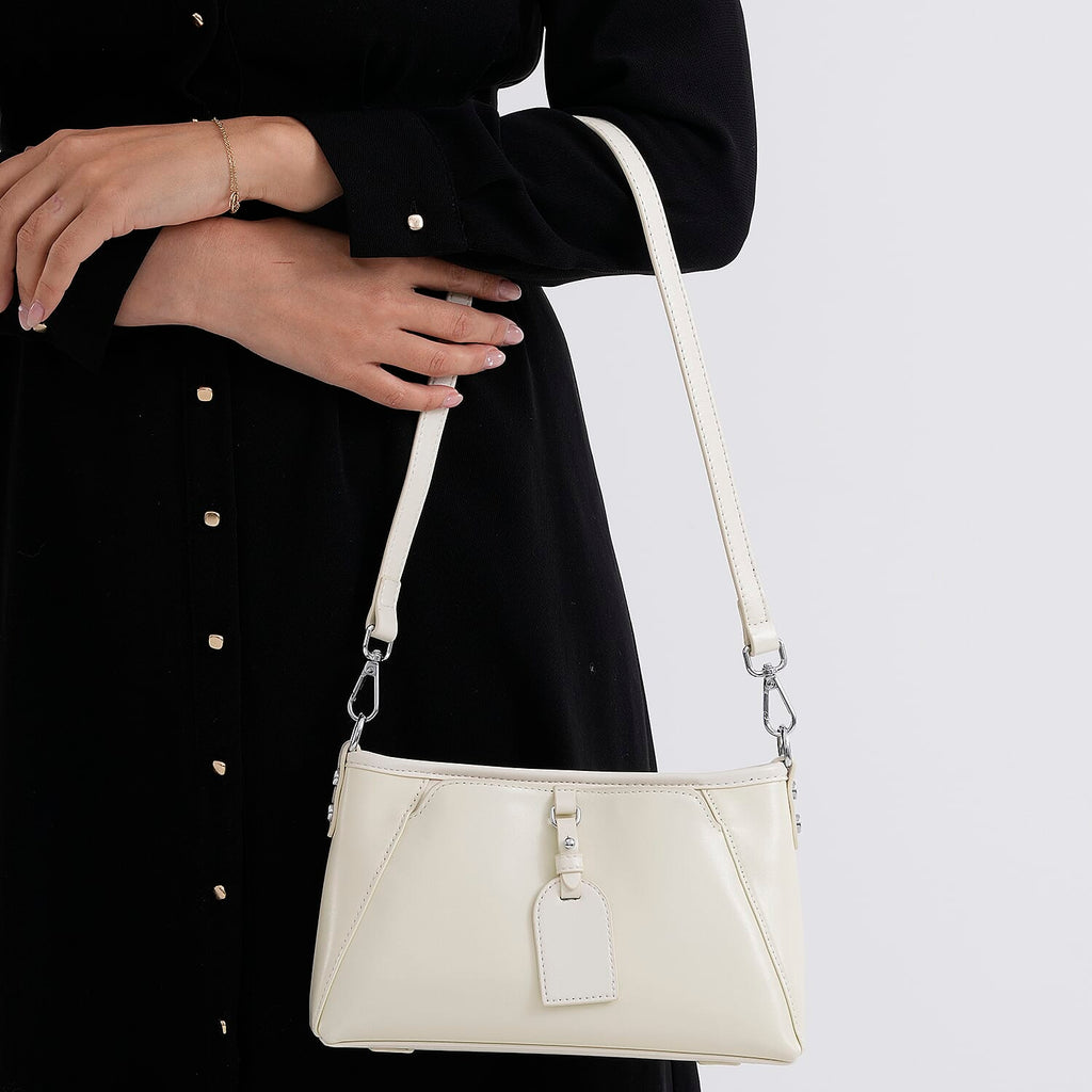 Limited Edition Designer Inspired - Premium Leather Shoulder Bag with Dual Interchangeable Straps - Off White