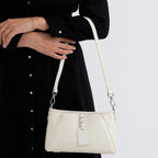 Limited Edition Designer Inspired - Premium Leather Shoulder Bag with Dual Interchangeable Straps - Off White
