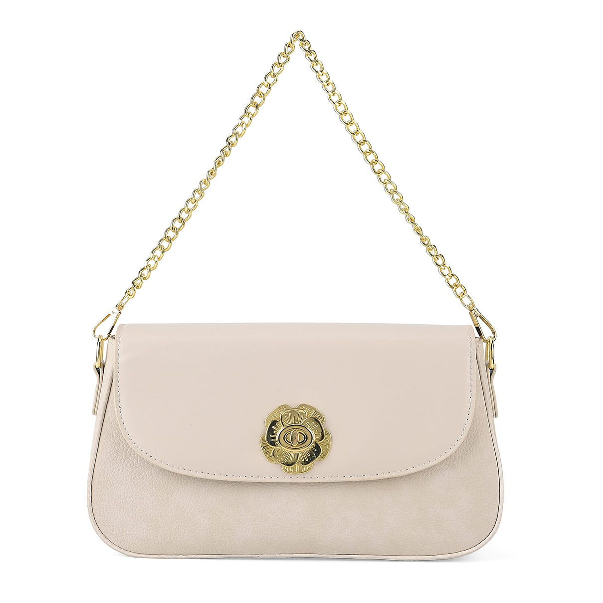 Designer Inspired - Convertible Clutch &amp; Baguette Shoulder Bag with Chain Strap - Off White V32523033 0