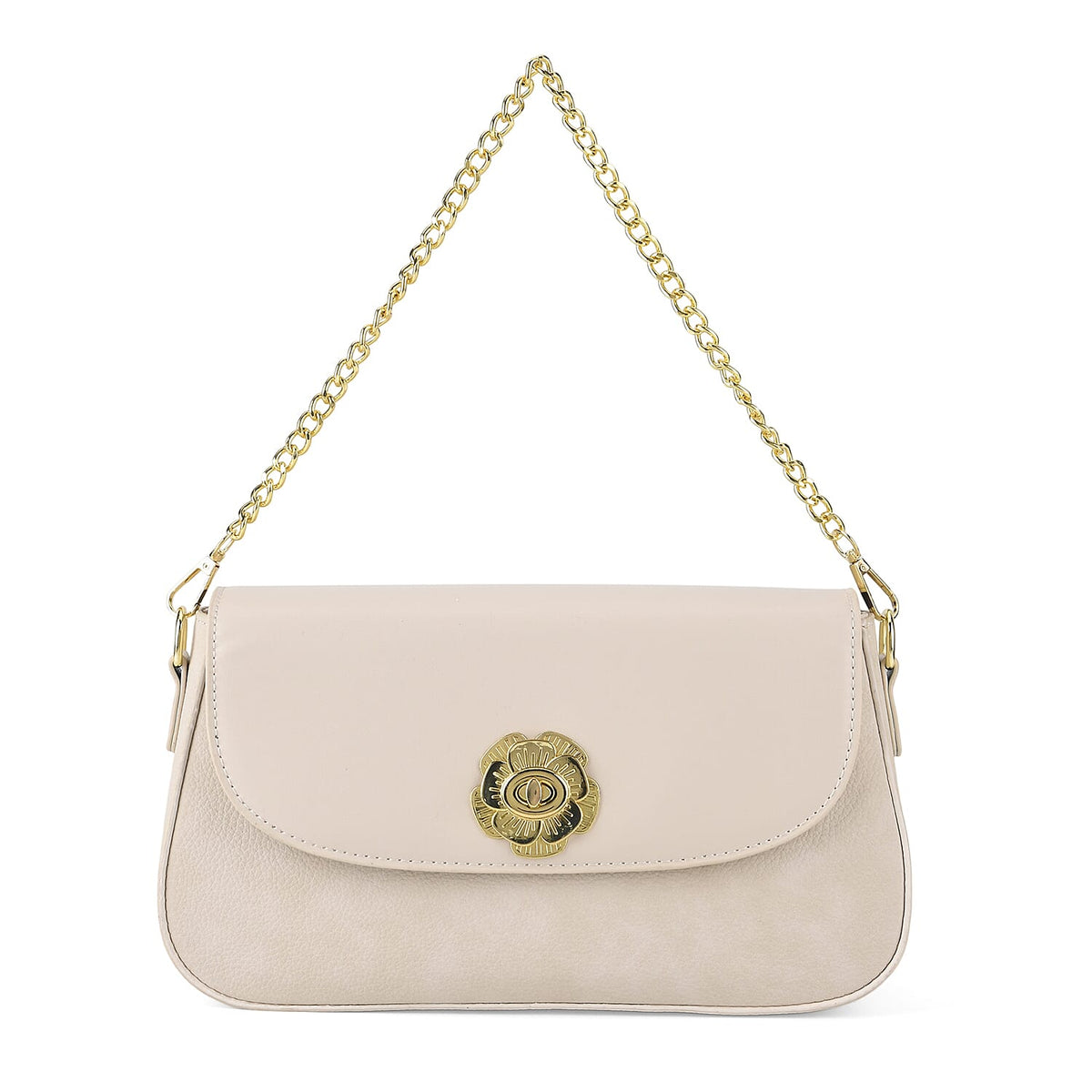 Designer Inspired - Convertible Clutch &amp; Baguette Shoulder Bag with Chain Strap - Off White V32523033 0