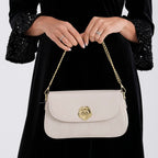 Designer Inspired - Convertible Clutch & Baguette Shoulder Bag with Chain Strap - Off White