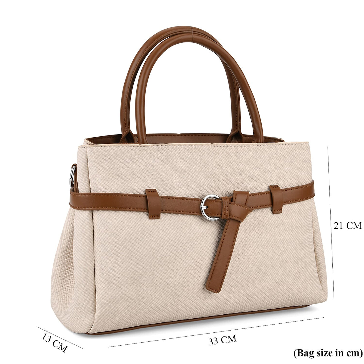 Designer Inspired Satchel-Style Handbag with Belt Detail - Off White 8447224 9