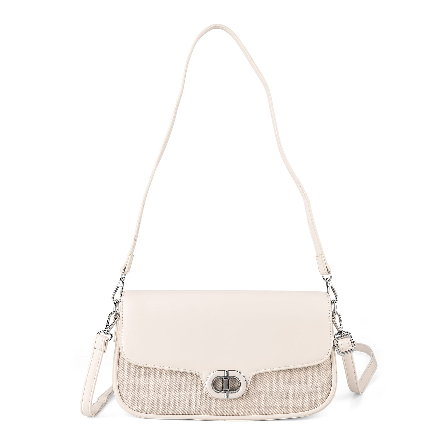 Designer Inspired - Convertible Dual-Strap Convertible Baguette Crossbody &amp; Shoulder Bag - Off White V32514194 0