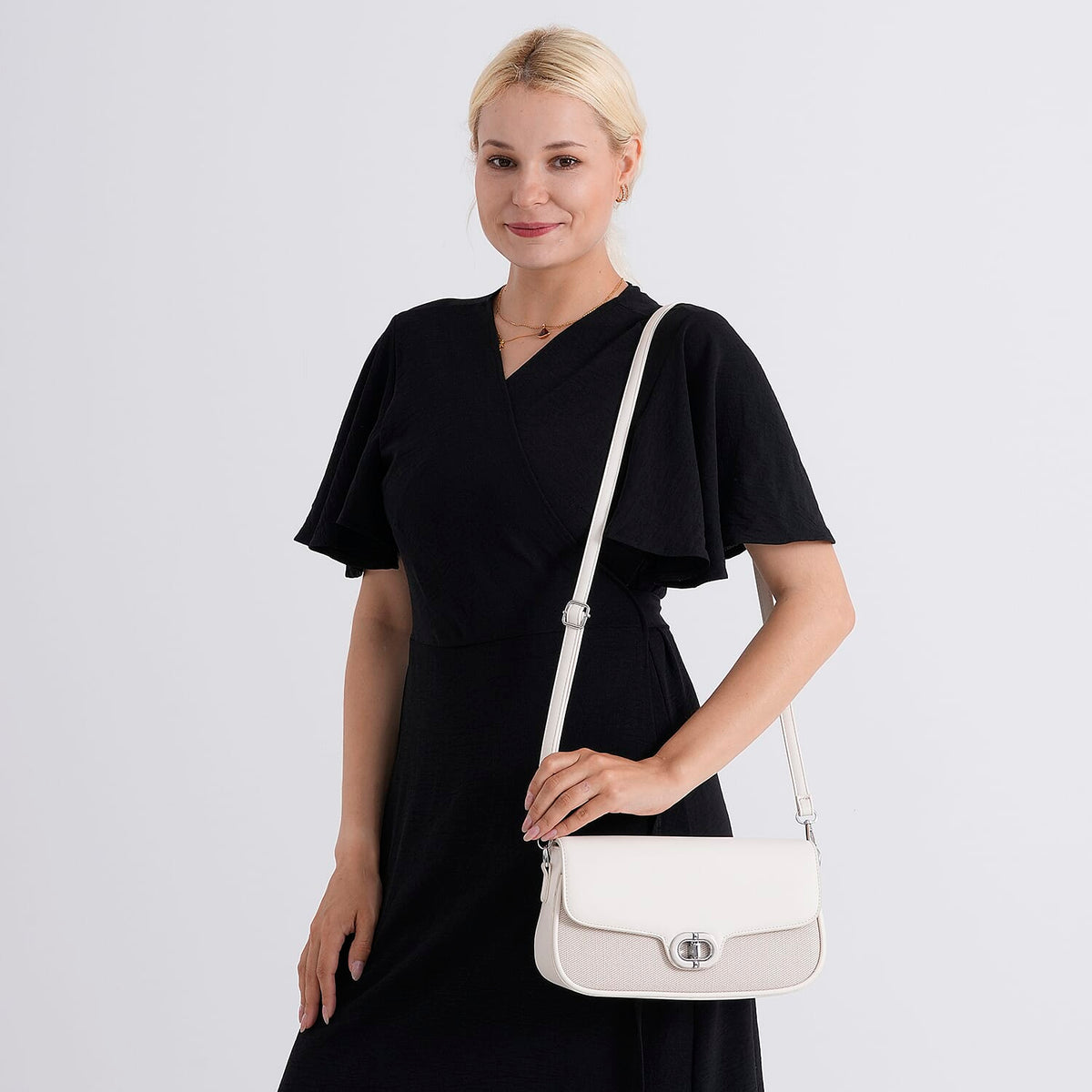 Designer Inspired - Convertible Dual-Strap Convertible Baguette Crossbody &amp; Shoulder Bag - Off White V32514194 3