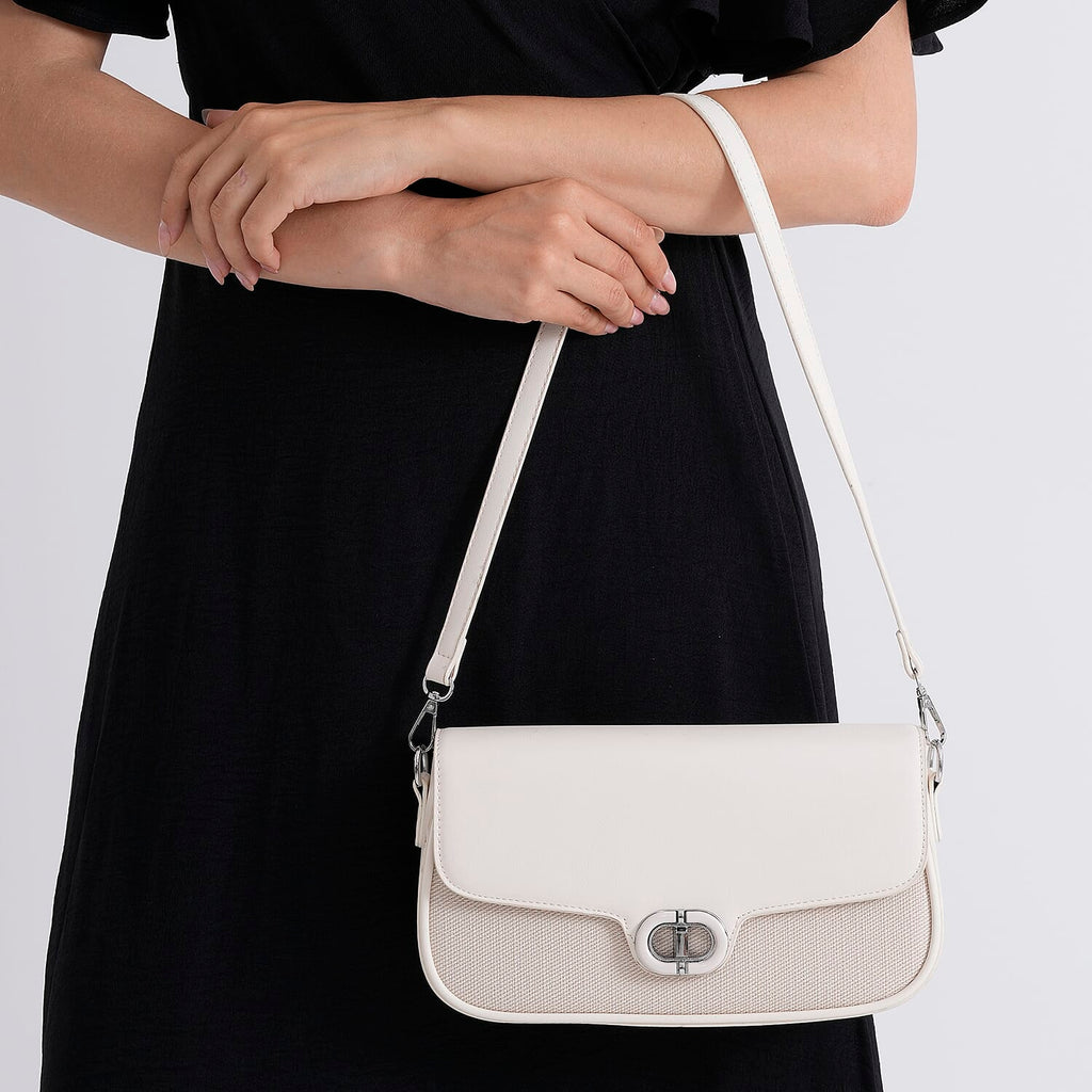Designer Inspired - Convertible Dual-Strap Convertible Baguette Crossbody & Shoulder Bag - Off White
