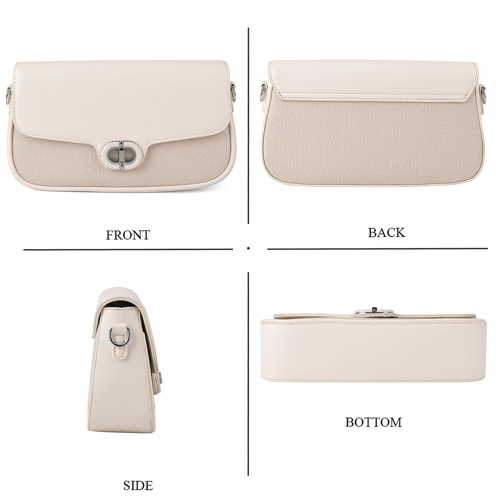 Designer Inspired - Convertible Dual-Strap Convertible Baguette Crossbody & Shoulder Bag - Off White