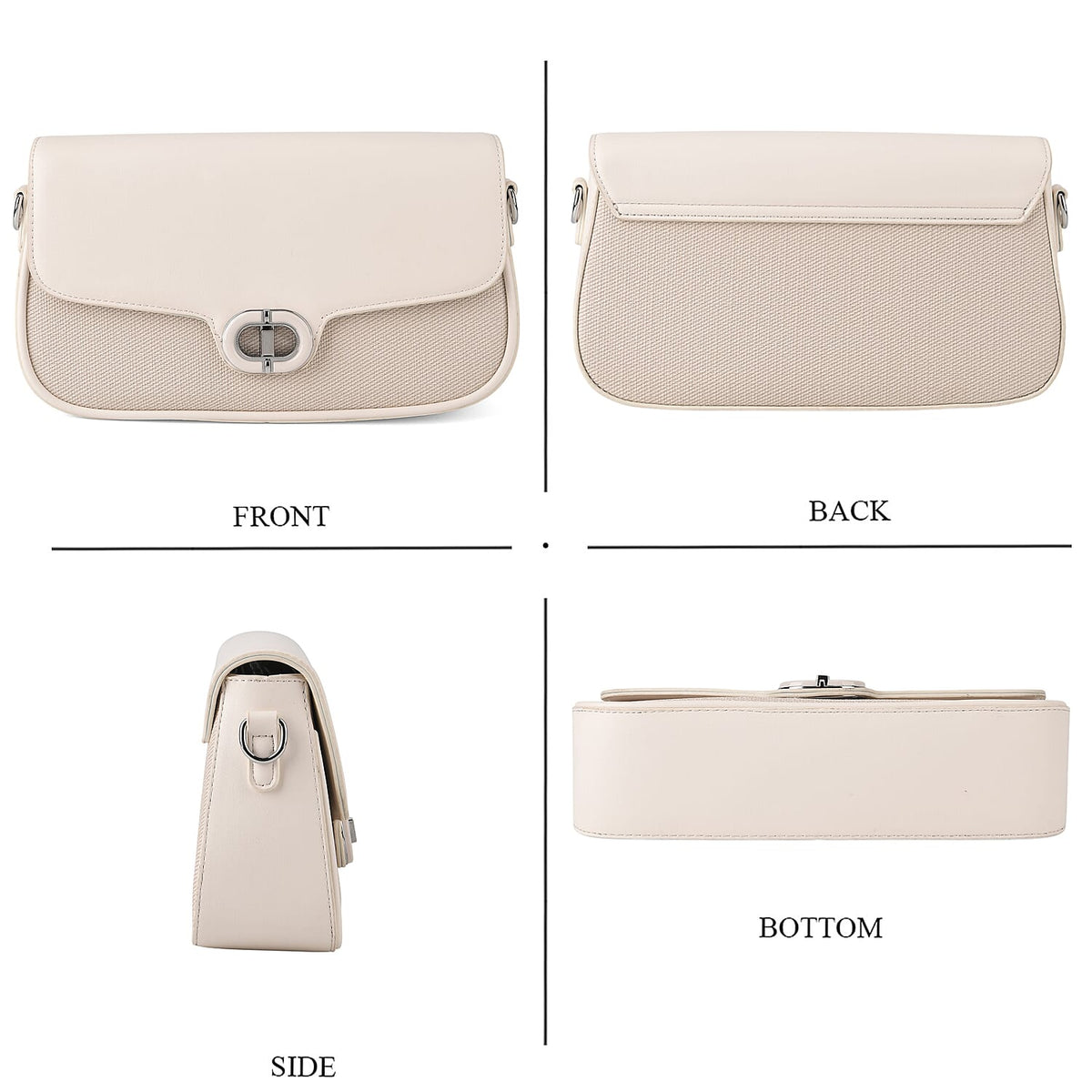 Designer Inspired - Convertible Dual-Strap Convertible Baguette Crossbody &amp; Shoulder Bag - Off White V32514194 5