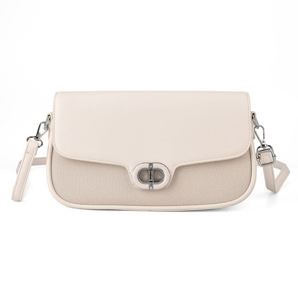 Designer Inspired - Convertible Dual-Strap Convertible Baguette Crossbody & Shoulder Bag - Off White