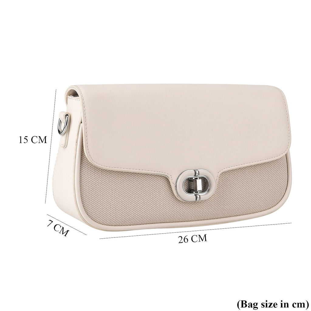 Designer Inspired - Convertible Dual-Strap Convertible Baguette Crossbody & Shoulder Bag - Off White