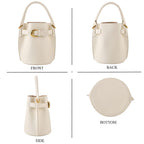 Designer Inspired Genuine Leather Bucket Bag with Internal Drawstring Pouch & Shoulder Strap - Off White