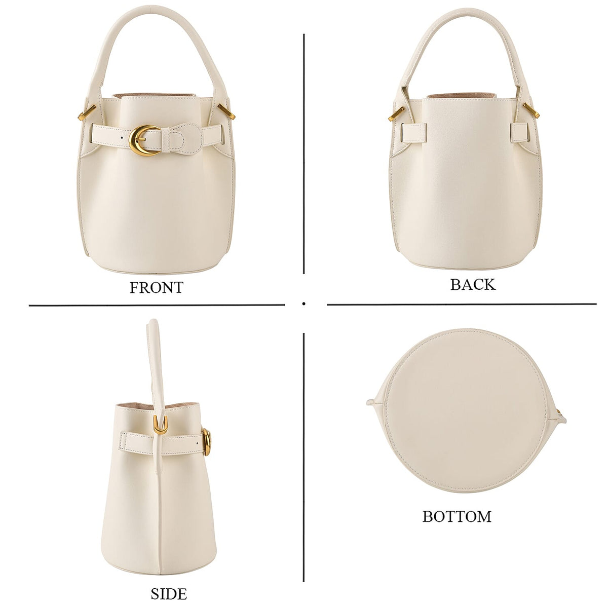 Designer Inspired Finest Italian Leather Bucket Bag with Internal Drawstring Pouch &amp; Shoulder Strap - Off White 8479760 6