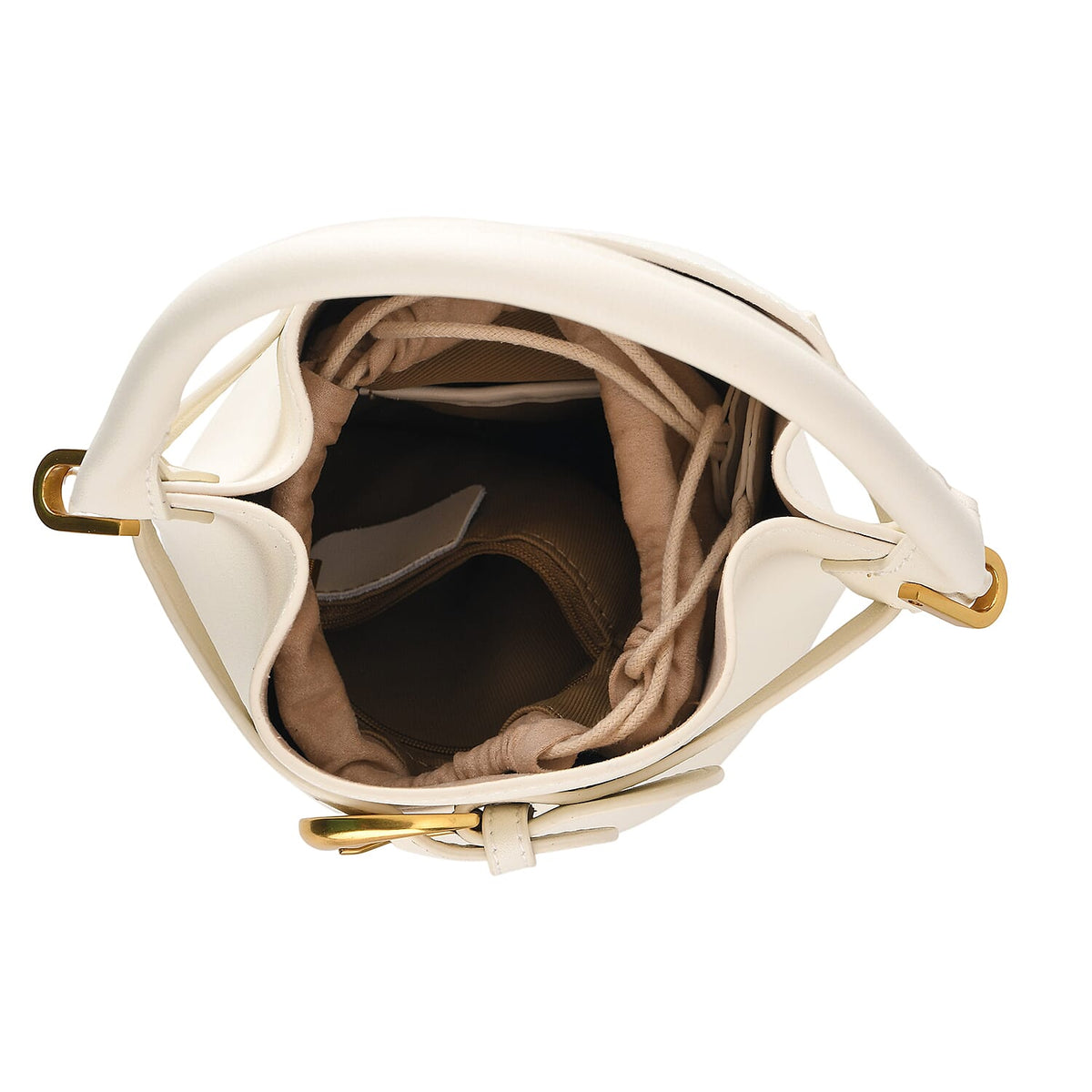 Designer Inspired Finest Italian Leather Bucket Bag with Internal Drawstring Pouch &amp; Shoulder Strap - Off White 8479760 8