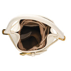 Designer Inspired Genuine Leather Bucket Bag with Internal Drawstring Pouch & Shoulder Strap - Off White