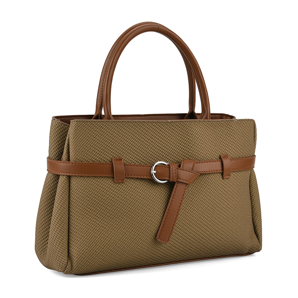 Designer Inspired Satchel-Style Handbag with Belt Detail - Olive V32537779 0