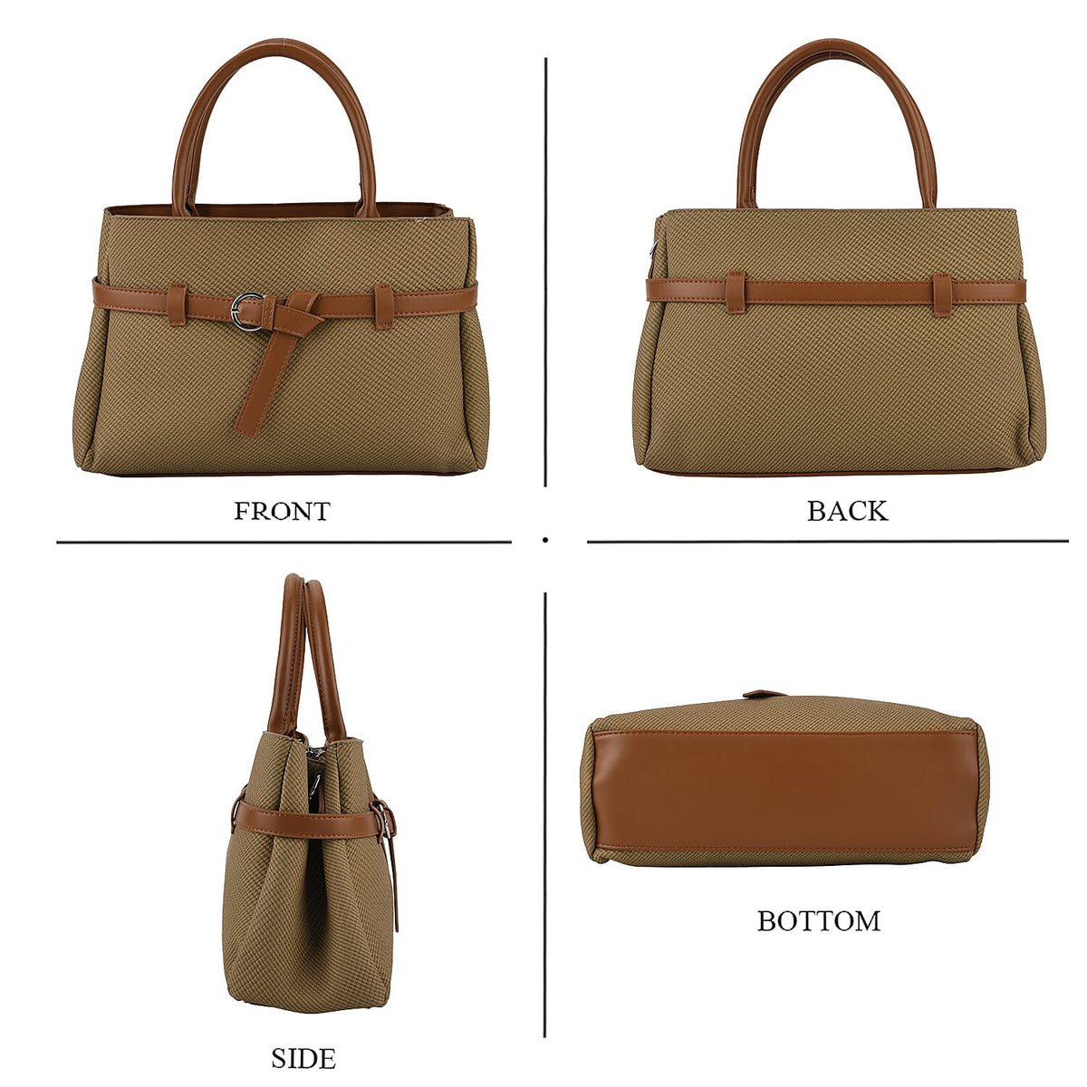 Designer Inspired Satchel-Style Handbag with Belt Detail - Olive V32537779 5
