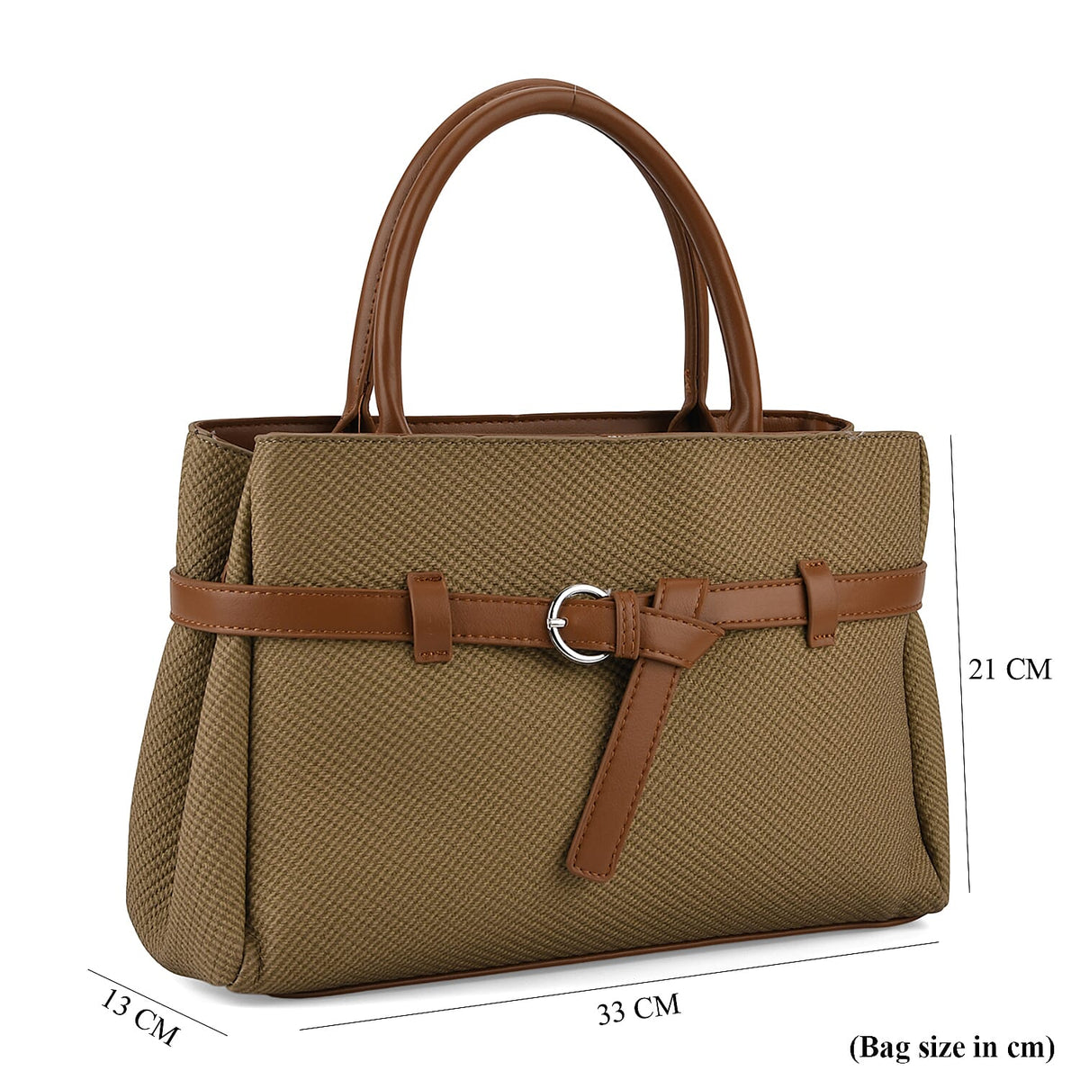 Designer Inspired Satchel-Style Handbag with Belt Detail - Olive V32537779 9