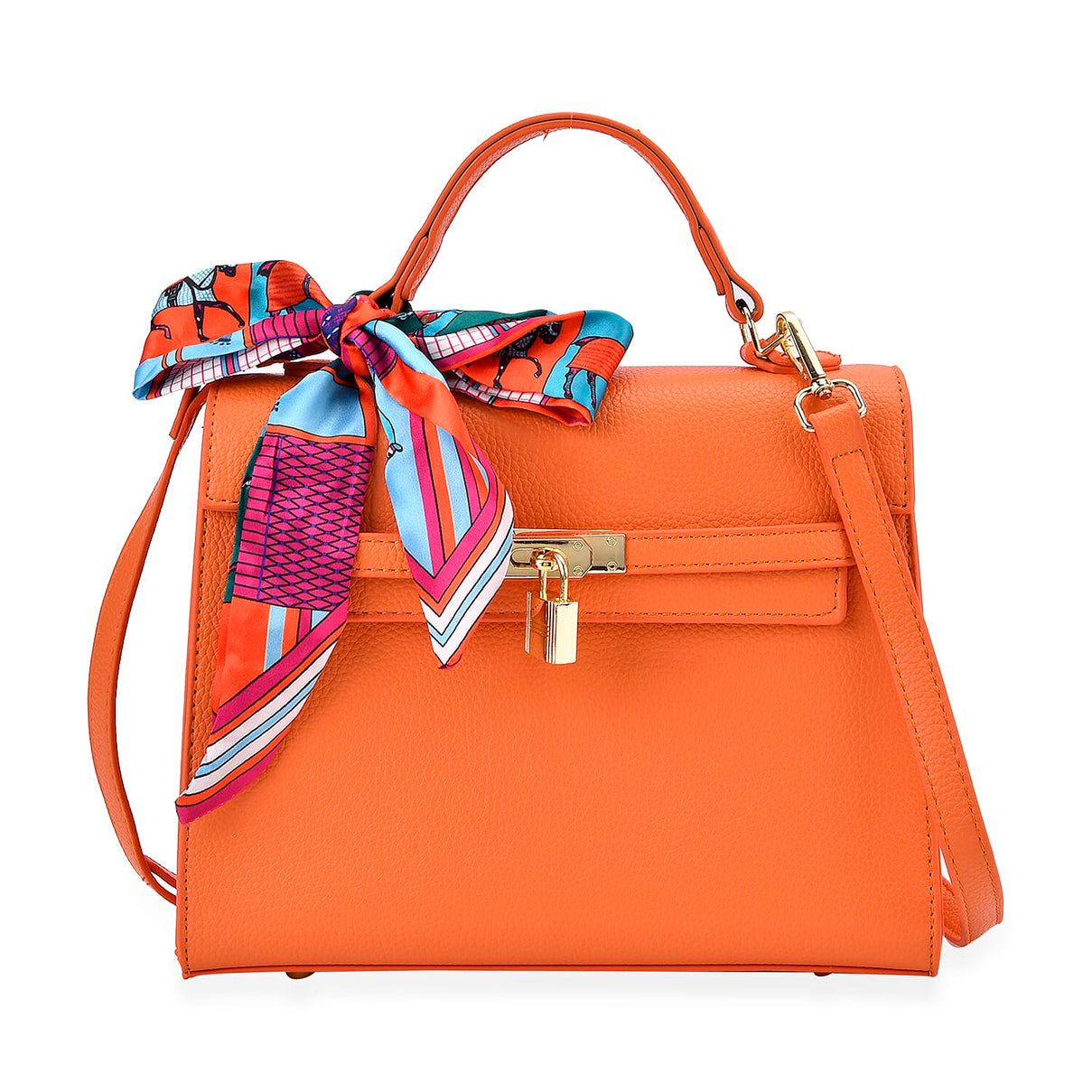 Elegant Crossbody Bag with Scarf &amp; Adjustable Strap - Orange 8042694 0