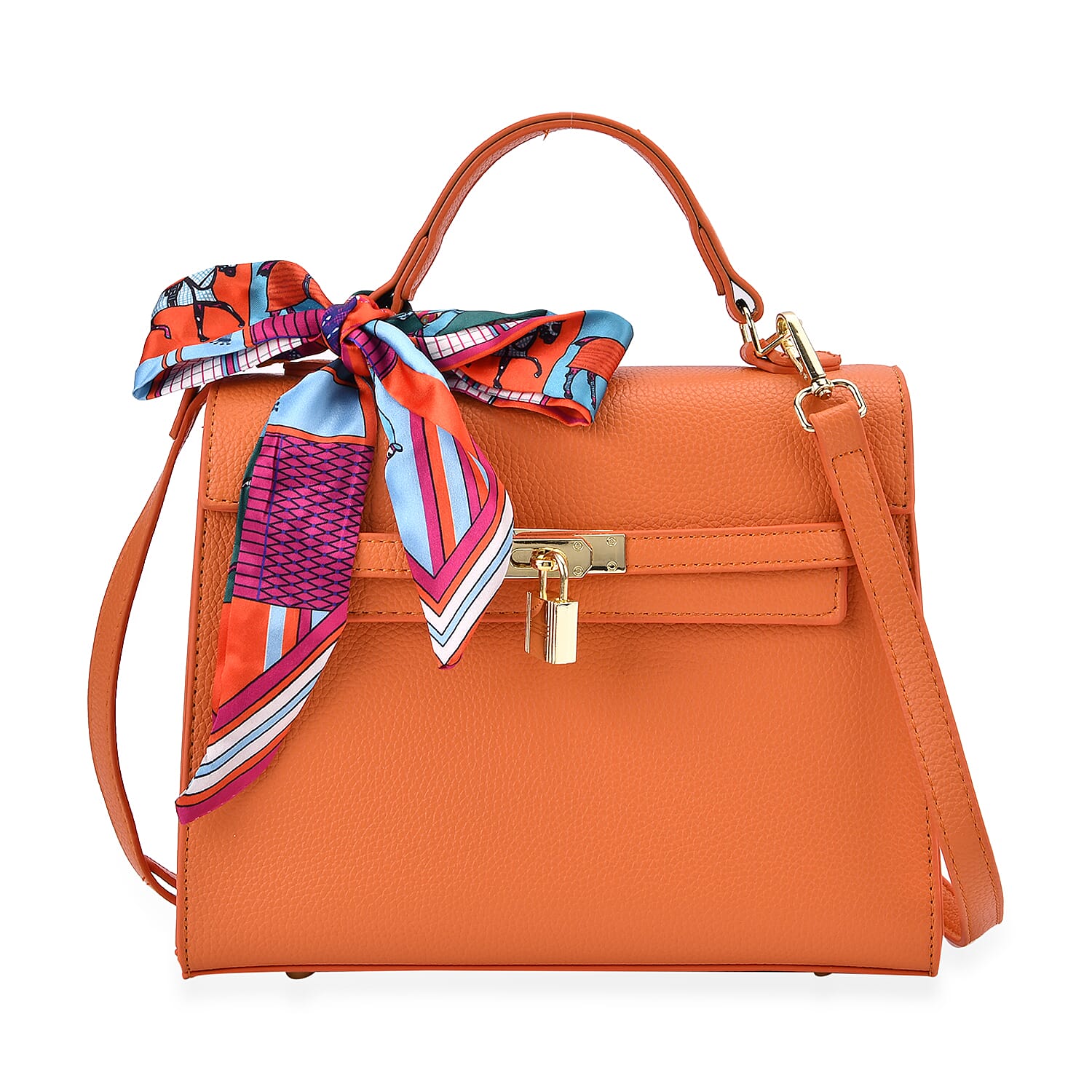 Elegant Crossbody Bag with Scarf &amp; Adjustable Strap - Orange 8042694 0