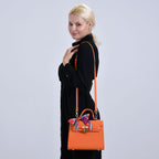 Elegant Crossbody Bag with Scarf & Adjustable Strap - Orange