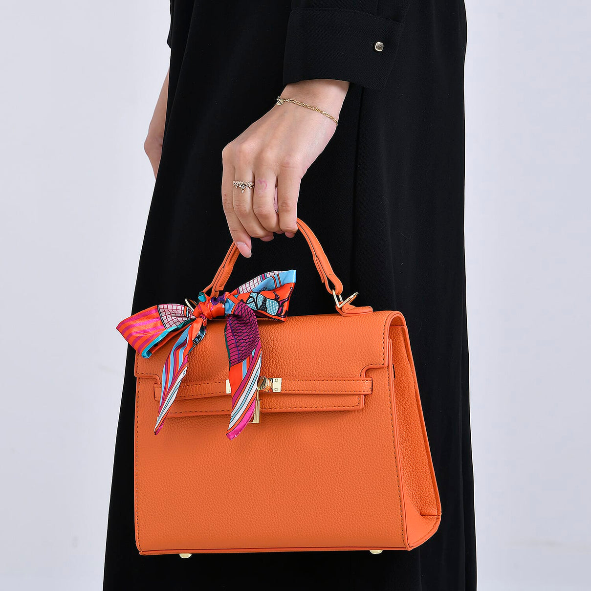 Elegant Crossbody Bag with Scarf &amp; Adjustable Strap - Orange 8042694 3