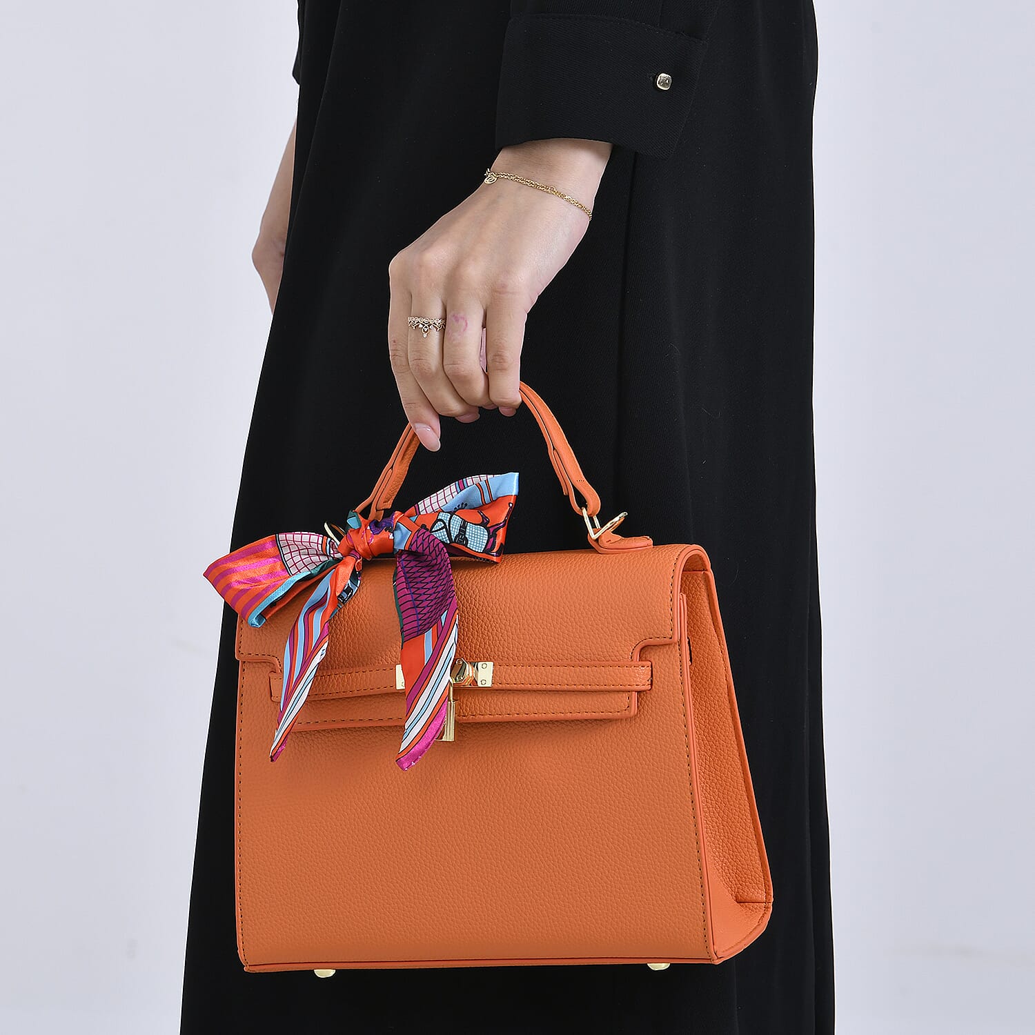 Elegant Crossbody Bag with Scarf &amp; Adjustable Strap - Orange 8042694 3