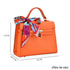 Elegant Crossbody Bag with Scarf & Adjustable Strap - Orange