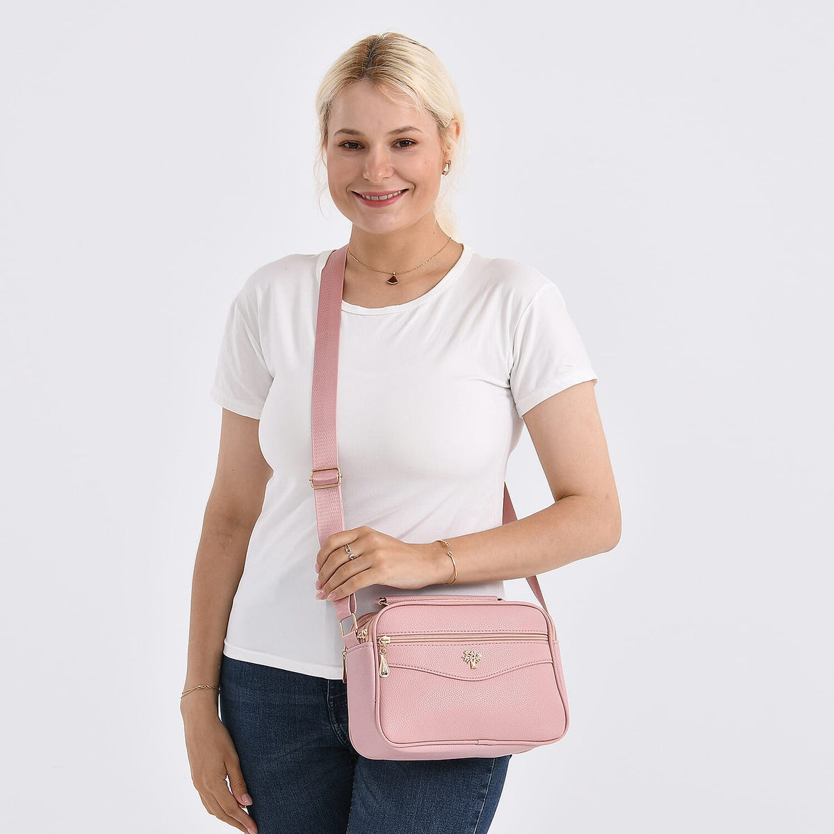 New Collection- Boxy Shape Crossbody Bag with Top Handle - Pink 8130677 2