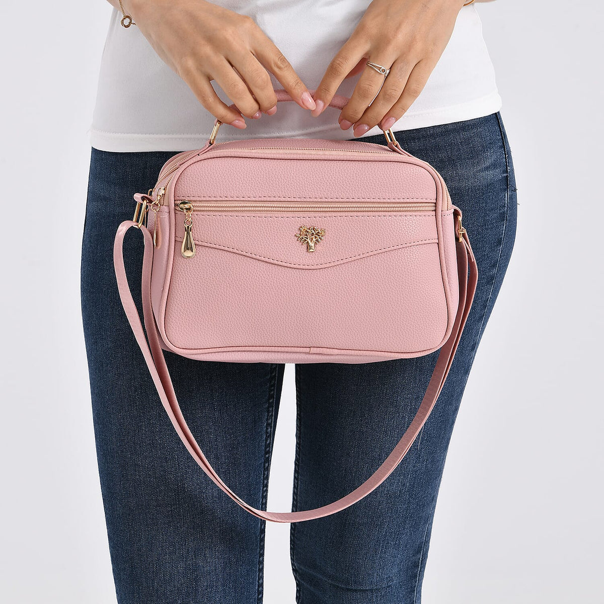 New Collection- Boxy Shape Crossbody Bag with Top Handle - Pink 8130677 3