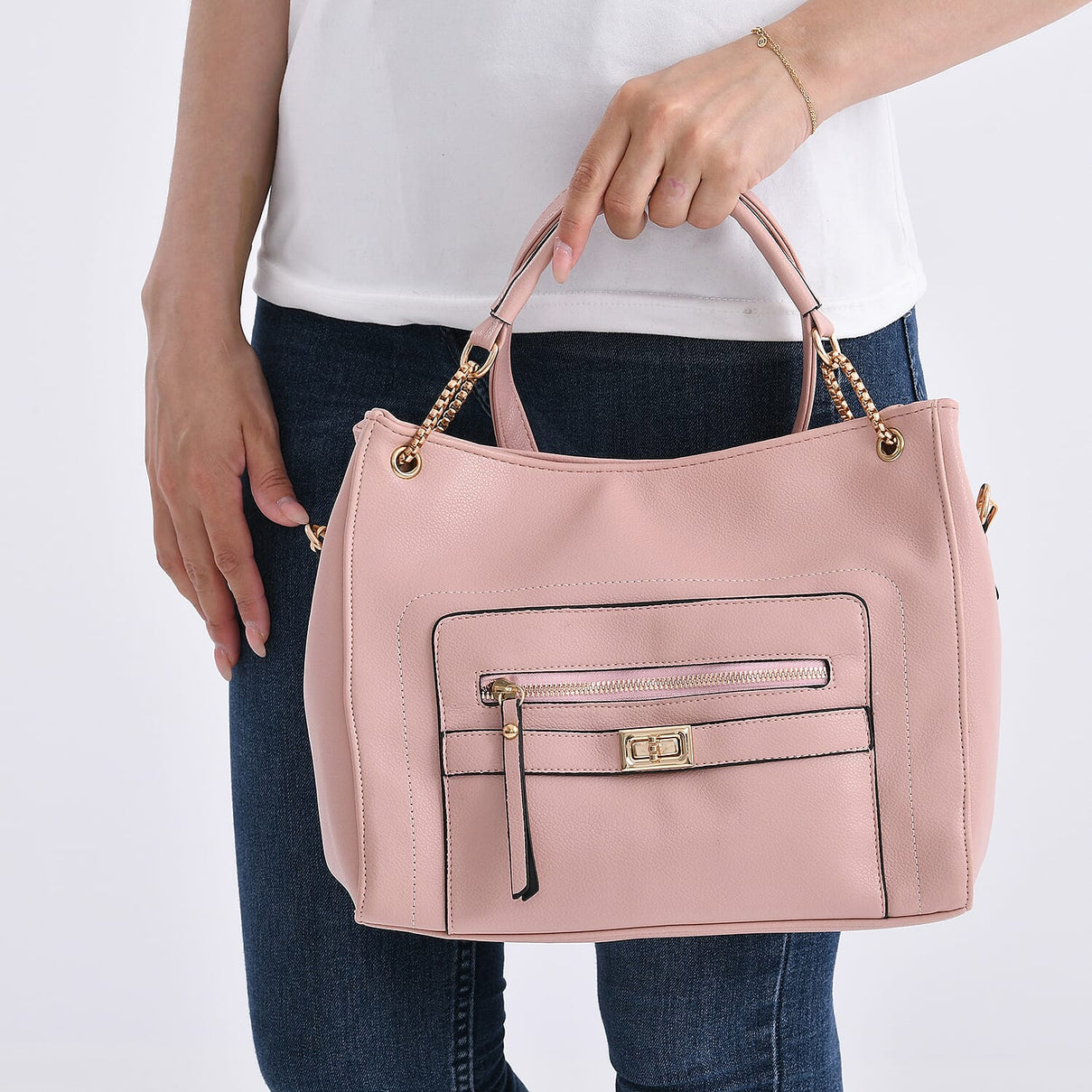 Satchel Handbag with Detachable Shoulder Strap - Pink 8025195 3