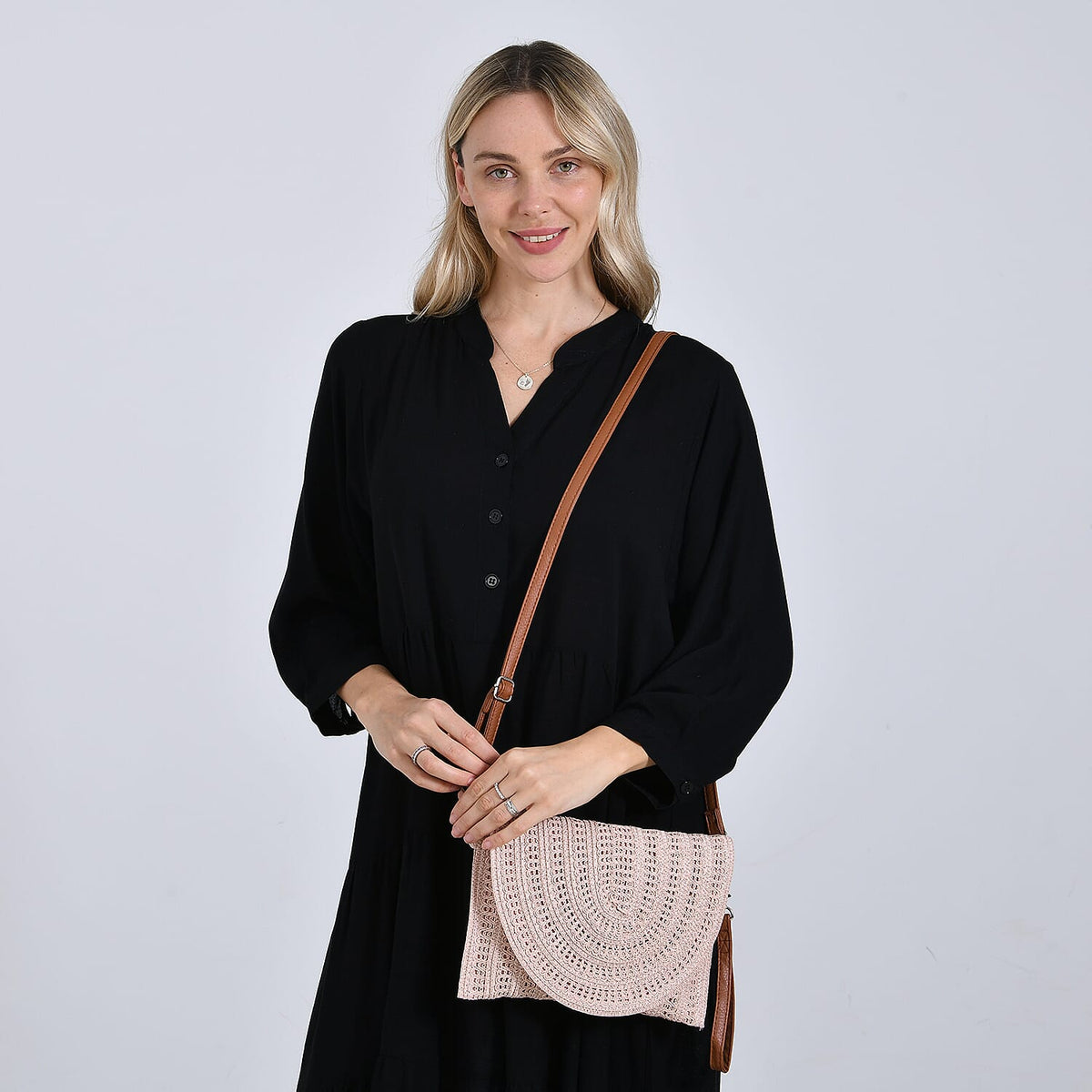 Bohemian Style Woven Clutch with Long Adjustable Strap - Pink 8036302 2