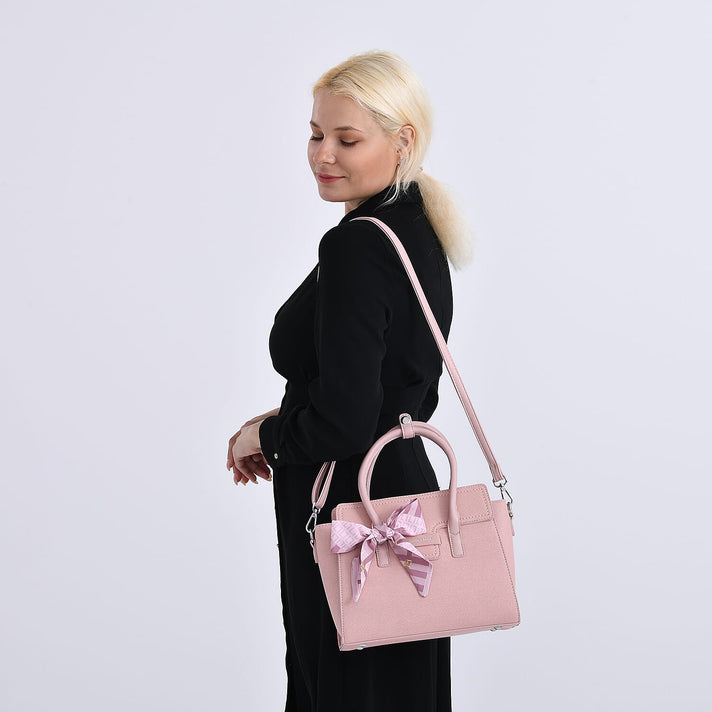 Fashion &amp; Bags Leatherette Textured Crossbody Handbag with Scarf Accent &amp; Adjustable Strap - Pink 8043382 2