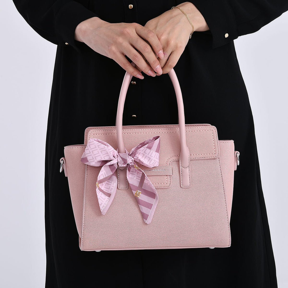 Fashion &amp; Bags Leatherette Textured Crossbody Handbag with Scarf Accent &amp; Adjustable Strap - Pink 8043382 3