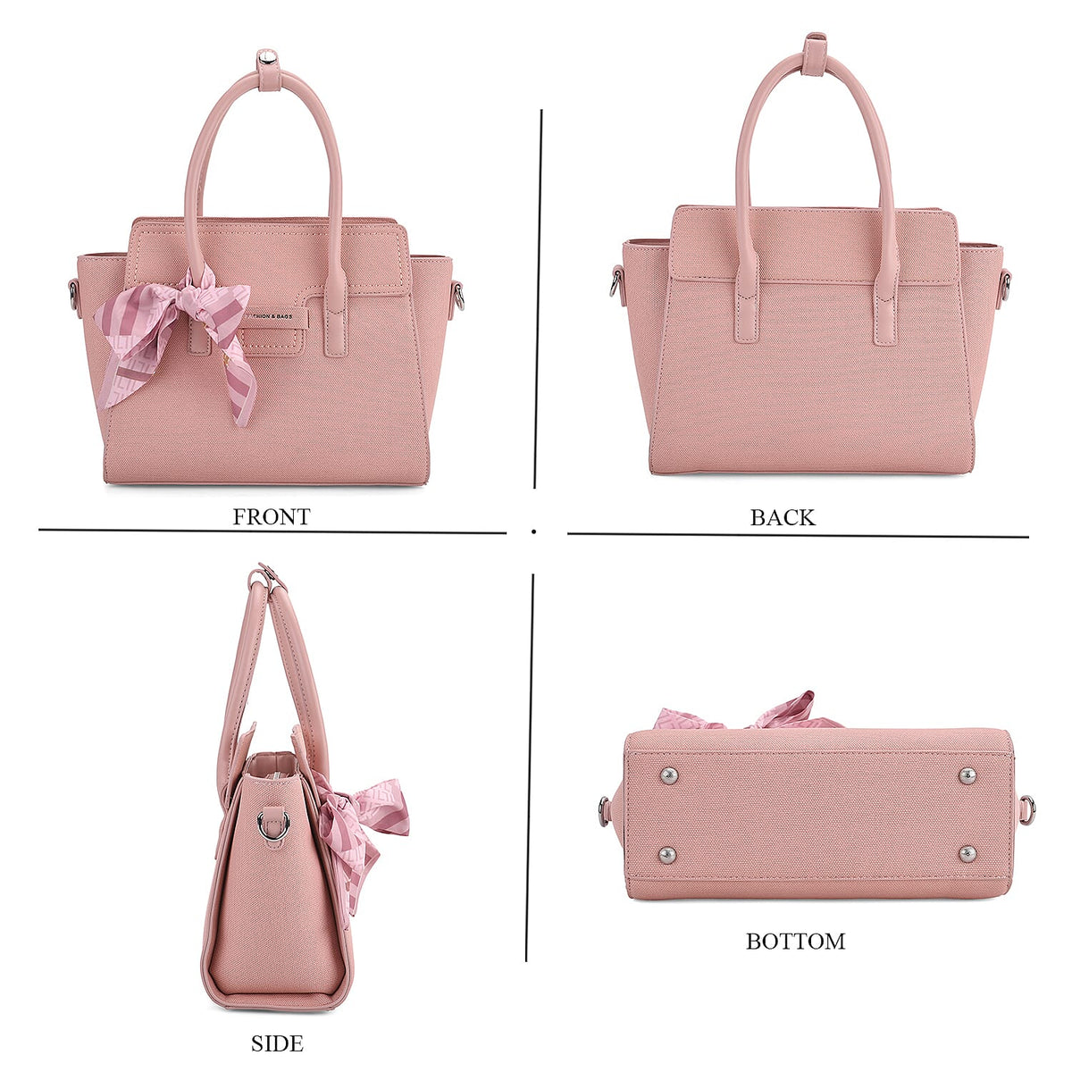 Fashion &amp; Bags Leatherette Textured Crossbody Handbag with Scarf Accent &amp; Adjustable Strap - Pink 8043382 4