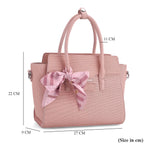 Fashion & Bags Leatherette Textured Crossbody Handbag with Scarf Accent & Adjustable Strap - Pink
