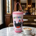 Cute Cartoon Print Insulated Tumbler Travel Mug Bag with Handle & Straw Hole - Pink