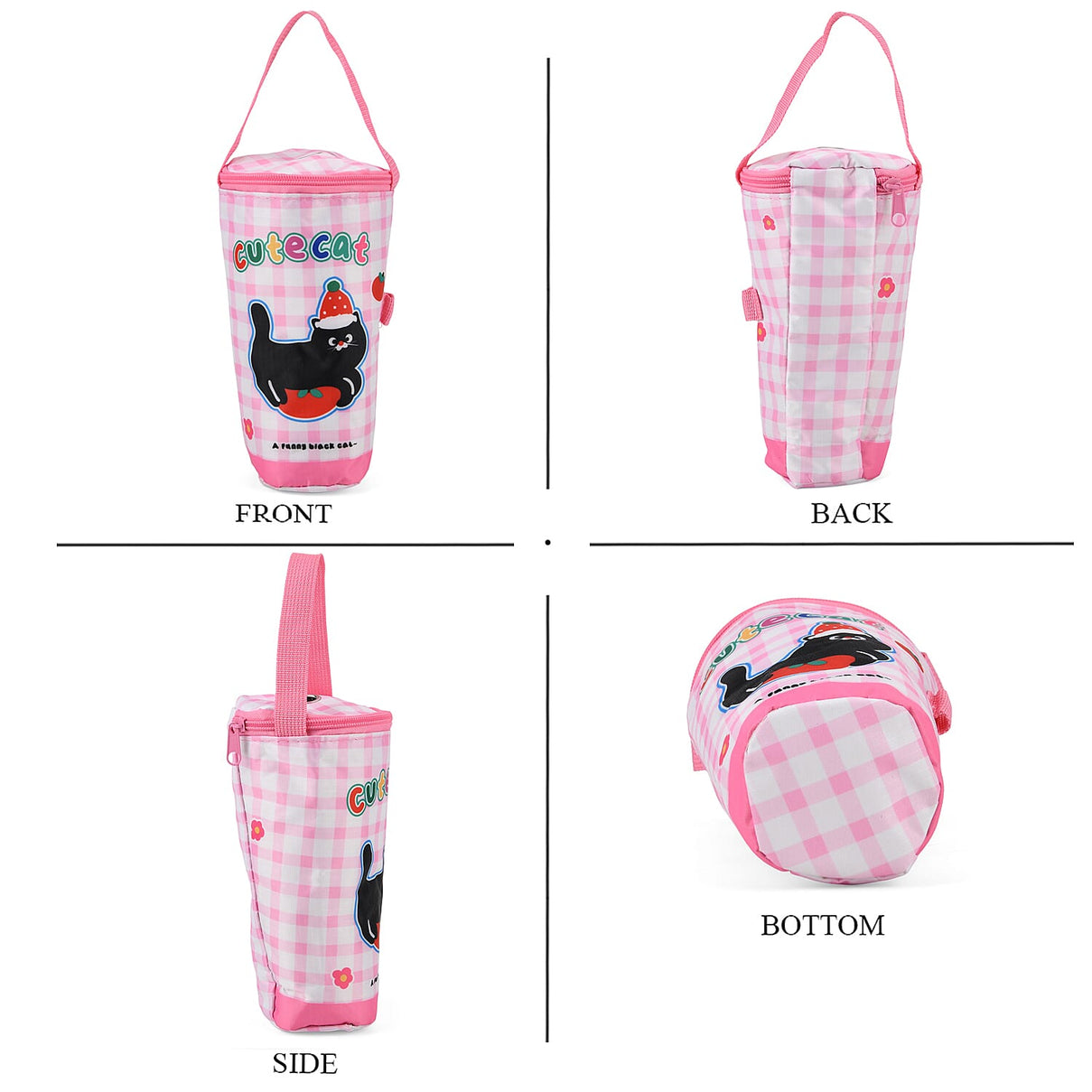 Cute Cartoon Print Insulated Tumbler Travel Mug Bag with Handle &amp; Straw Hole - Pink V32512283 3
