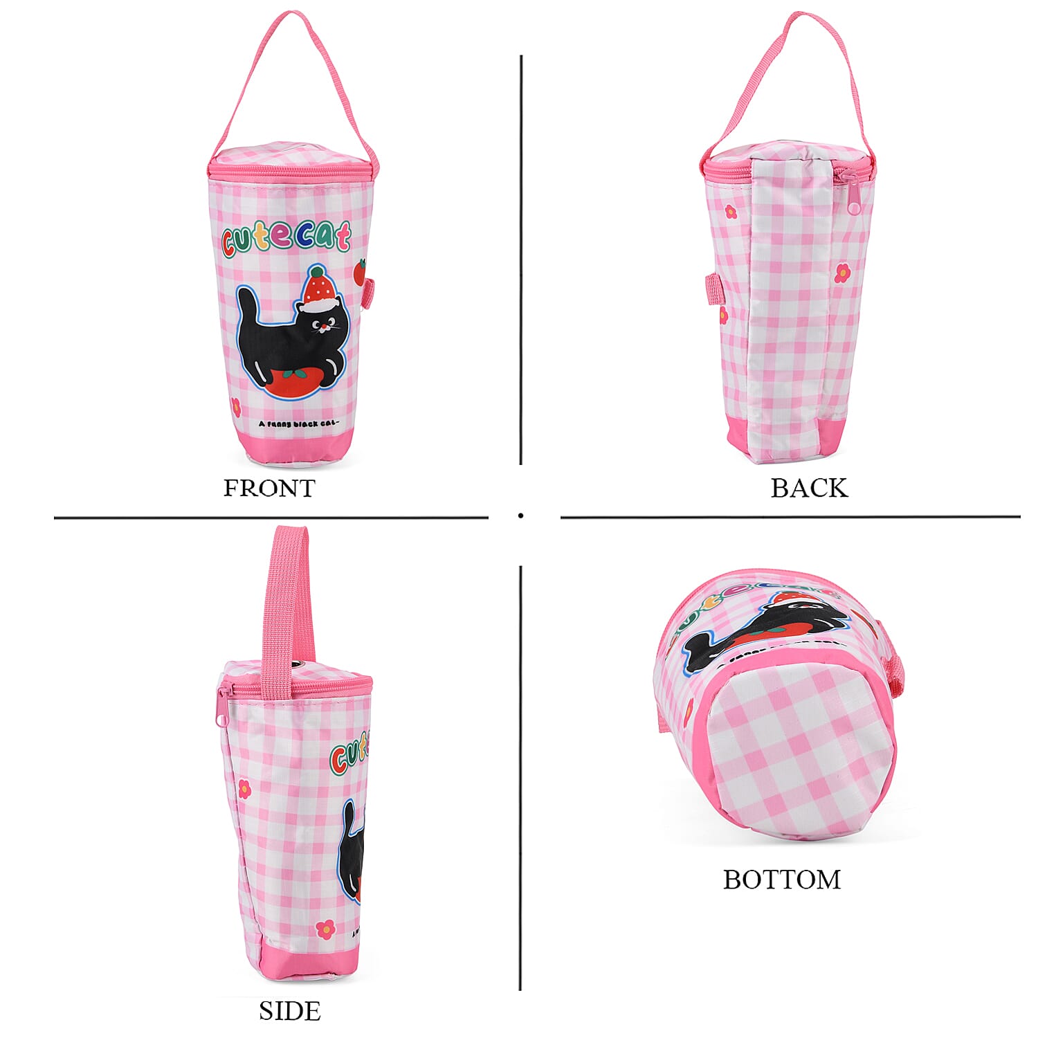 Cute Cartoon Print Insulated Tumbler Travel Mug Bag with Handle &amp; Straw Hole - Pink V32512283 3