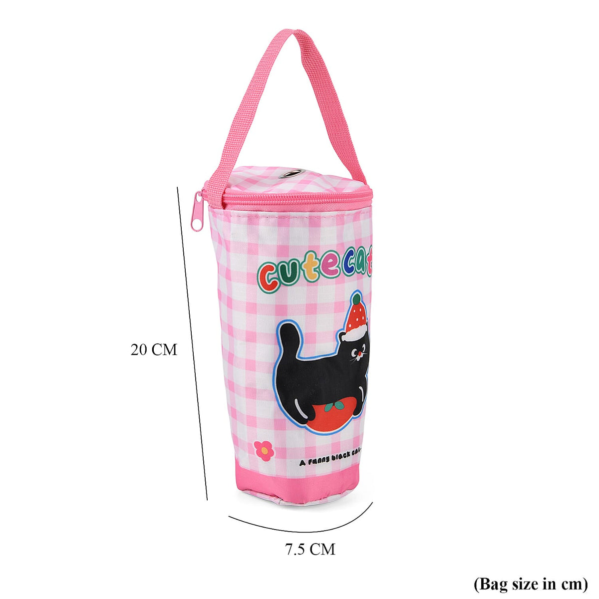 Cute Cartoon Print Insulated Tumbler Travel Mug Bag with Handle &amp; Straw Hole - Pink V32512283 5